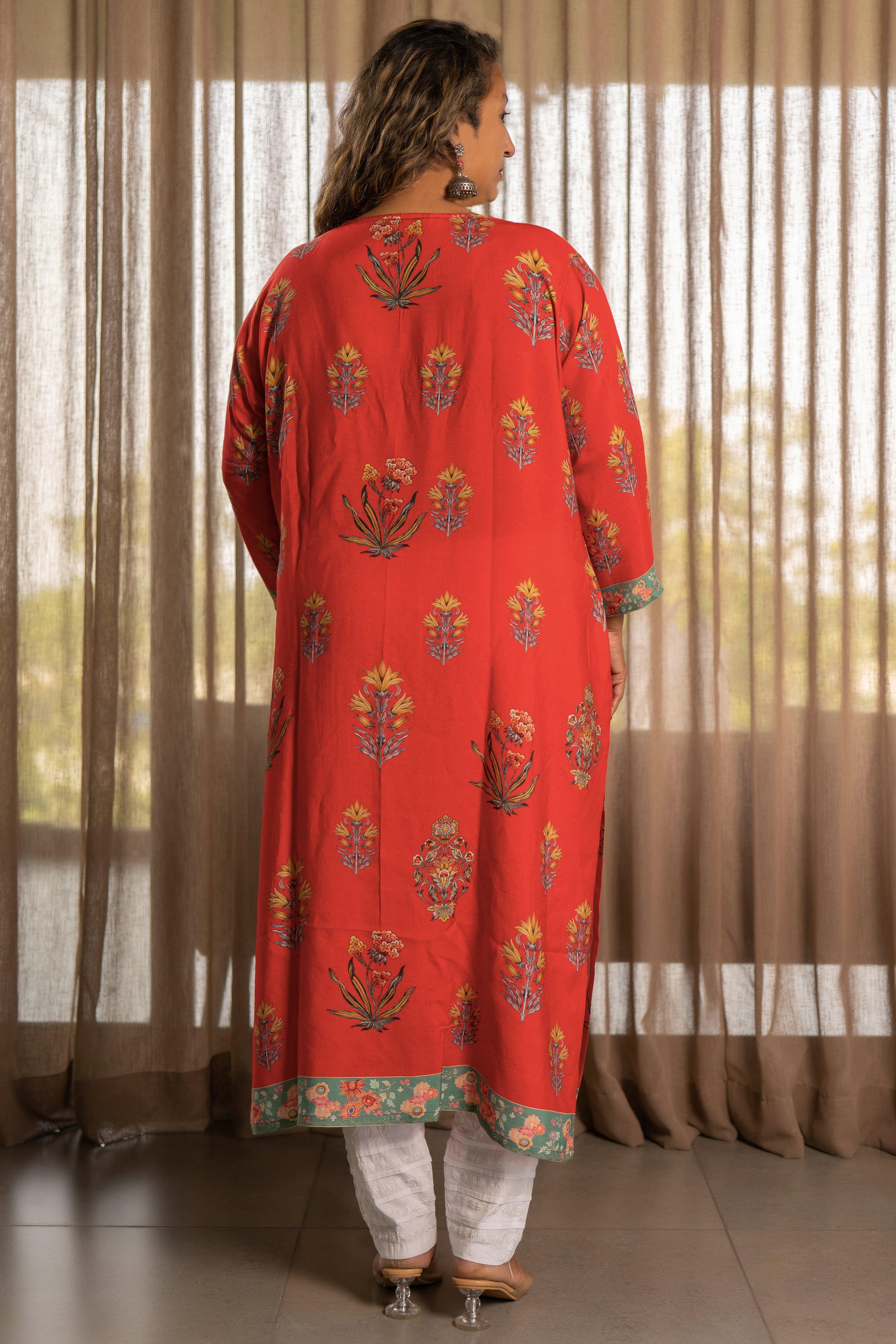 Tomato Red Kurta - Jeeaayanu Fashion