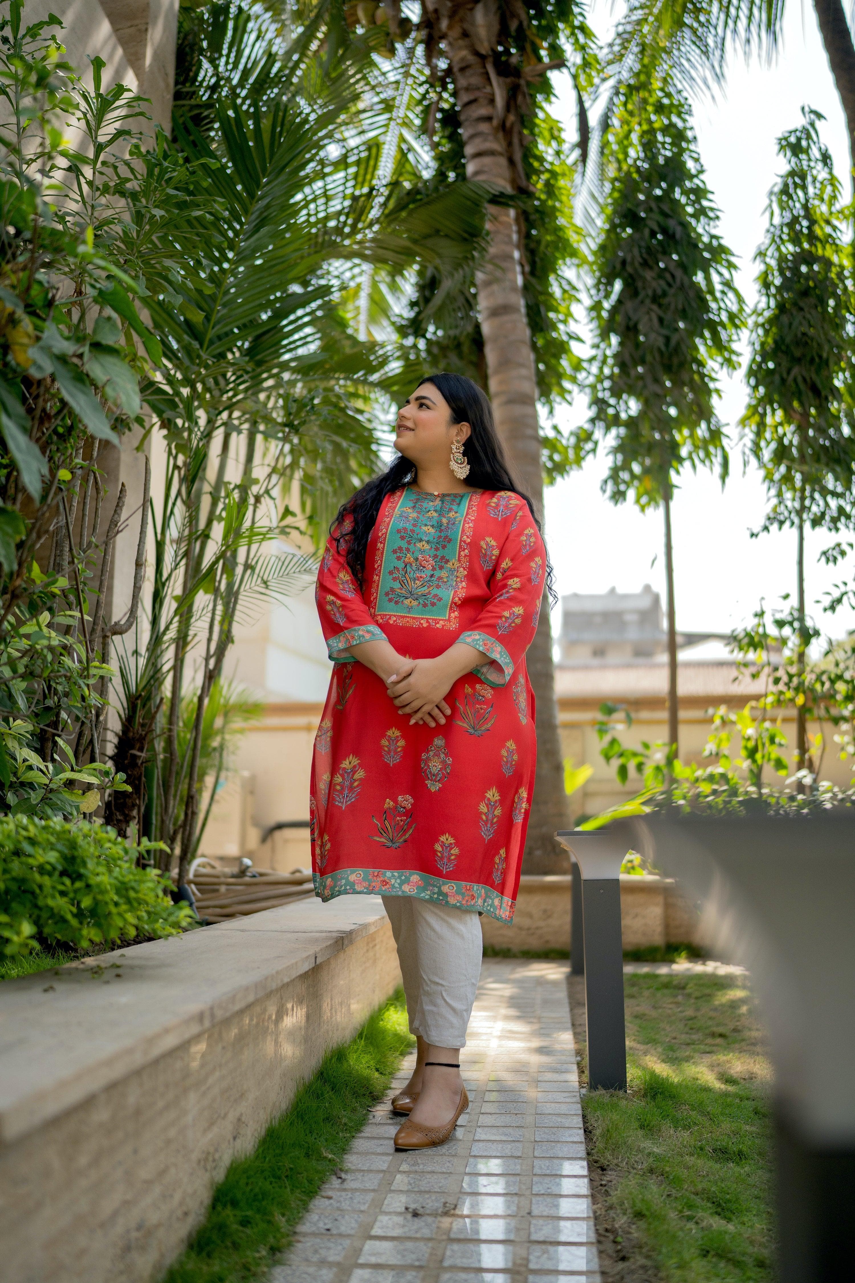 Tomato Red Kurta - Jeeaayanu Fashion