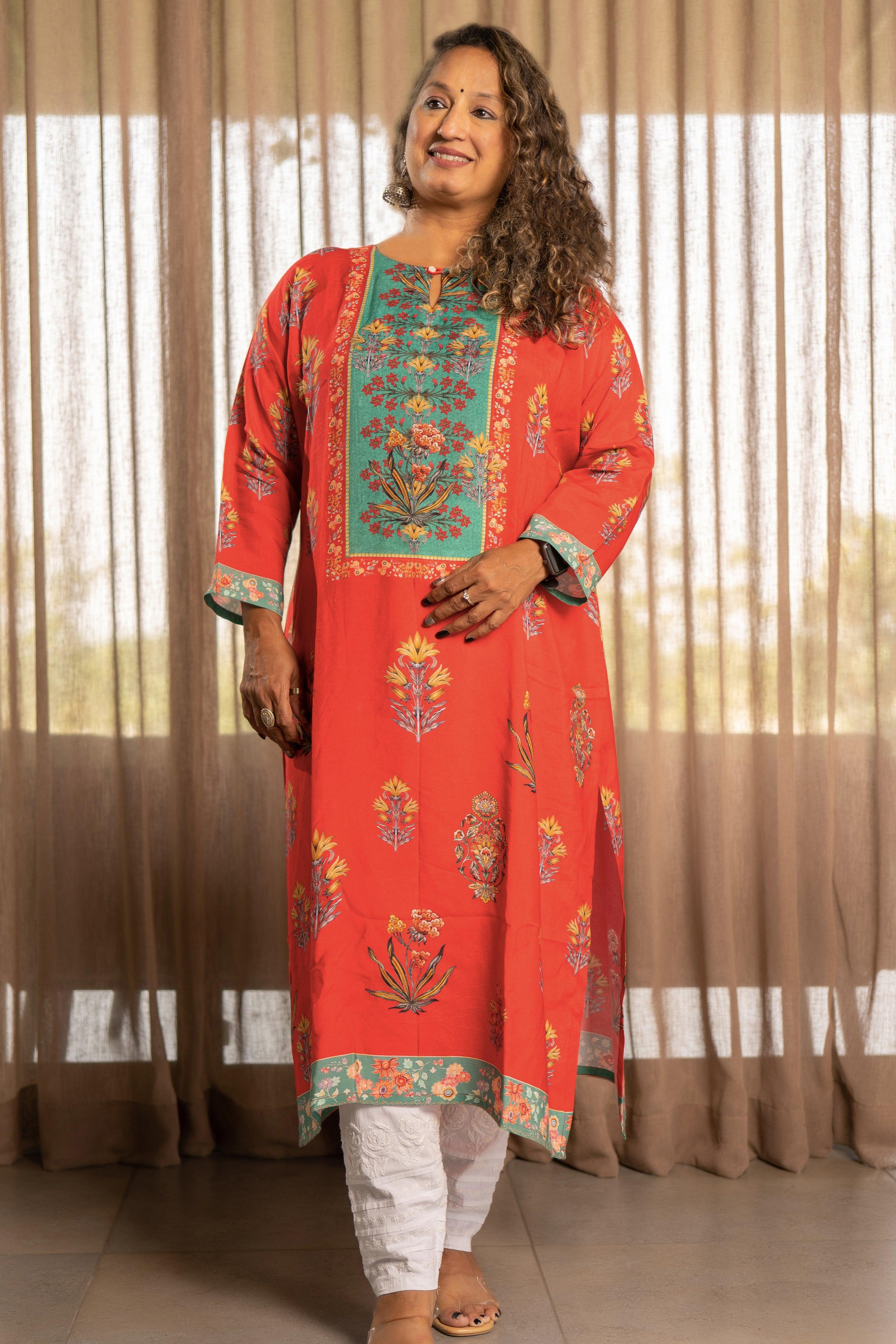 Tomato Red Kurta - Jeeaayanu Fashion