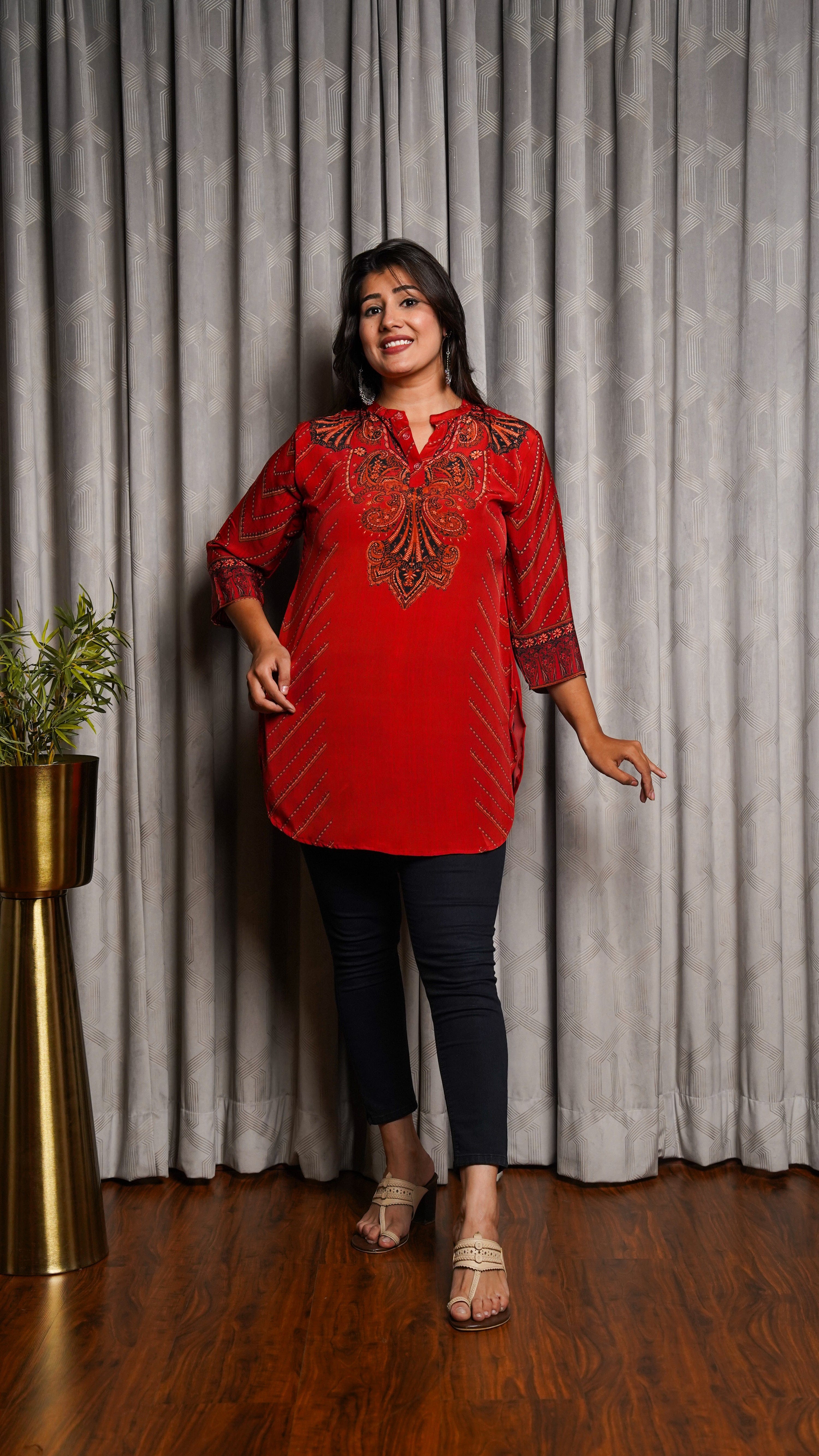 Tomato Red Placement Tunic - Jeeaayanu Fashion
