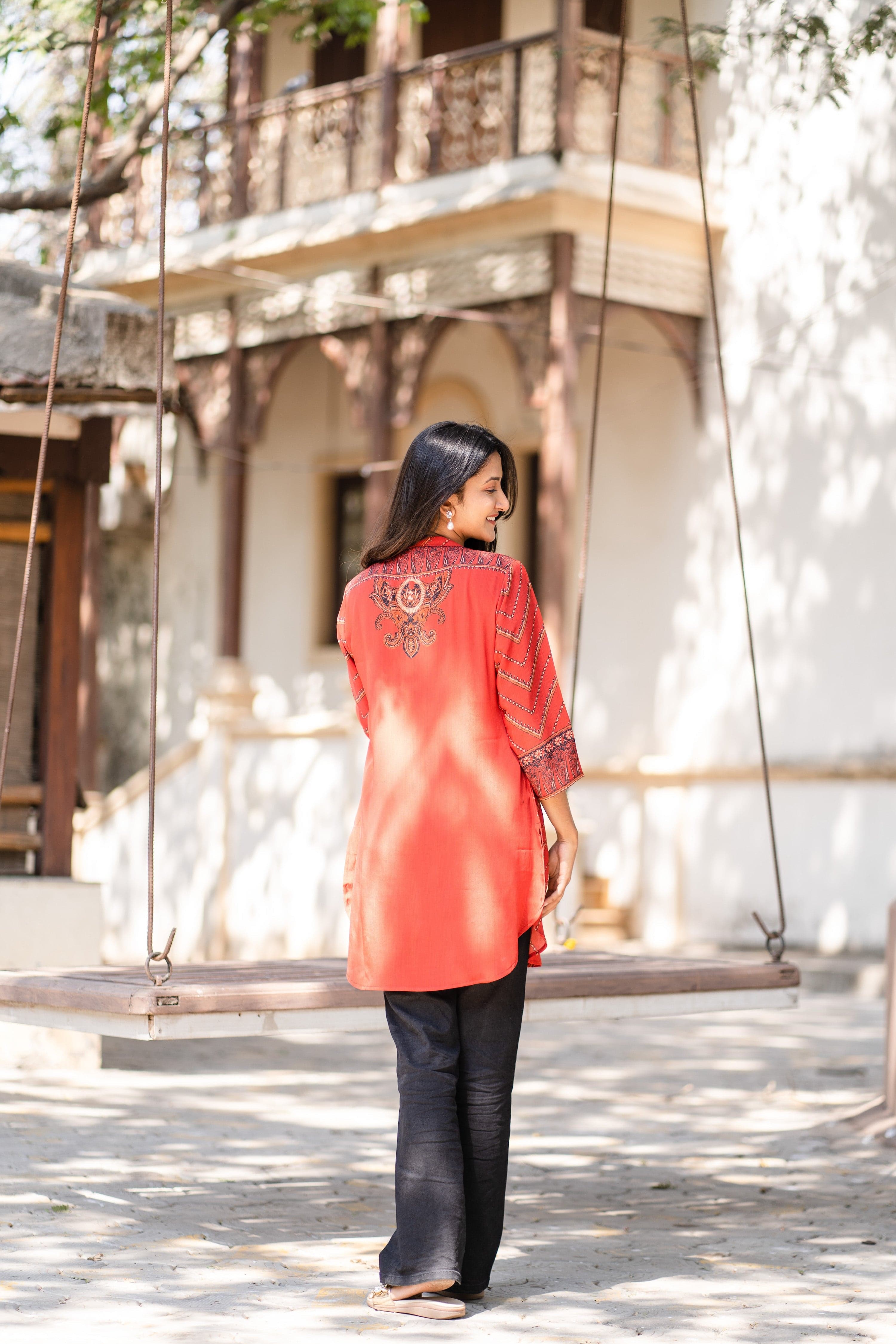 Tomato Red Placement Tunic - Jeeaayanu Fashion