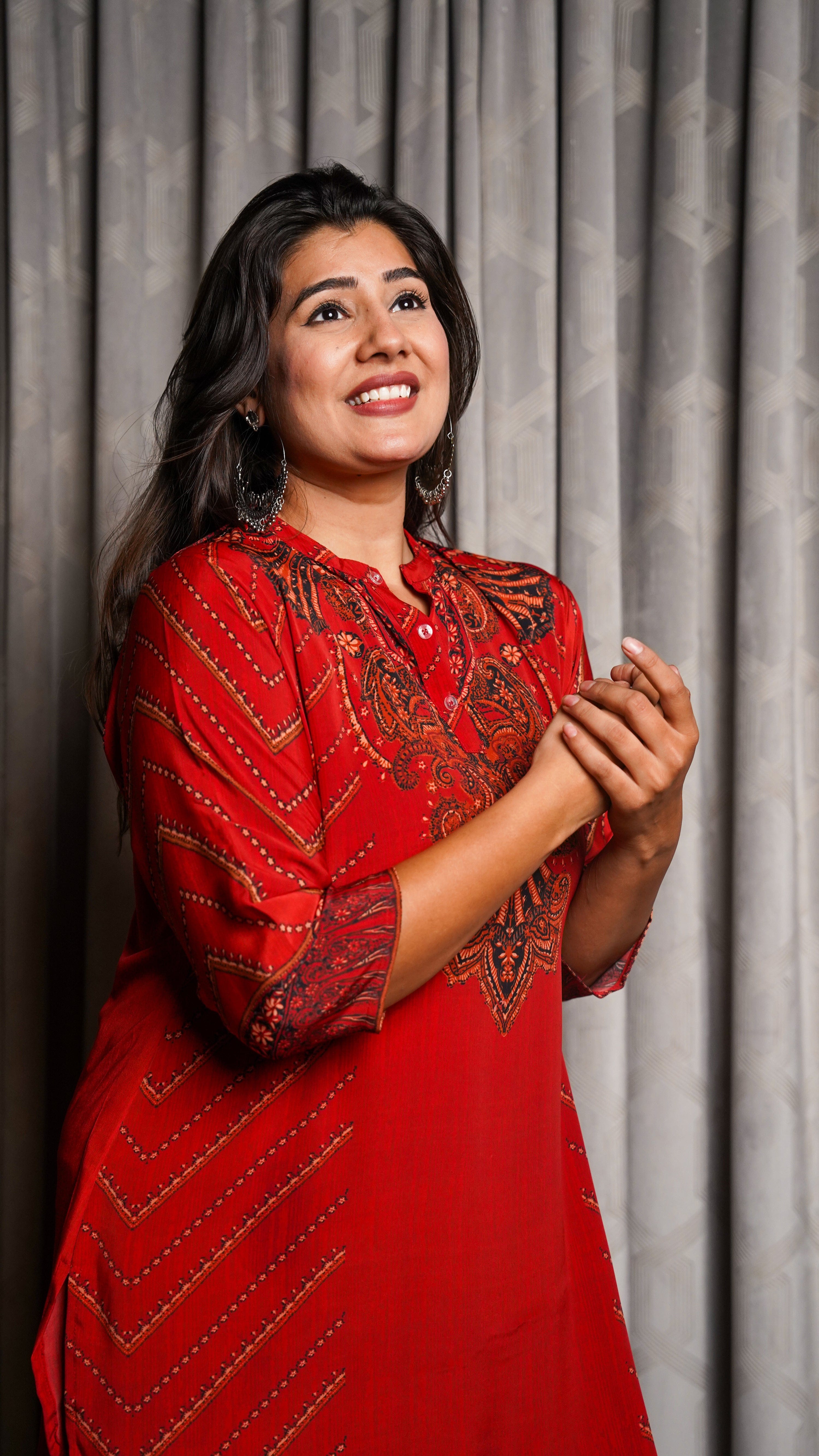 Tomato Red Placement Tunic - Jeeaayanu Fashion