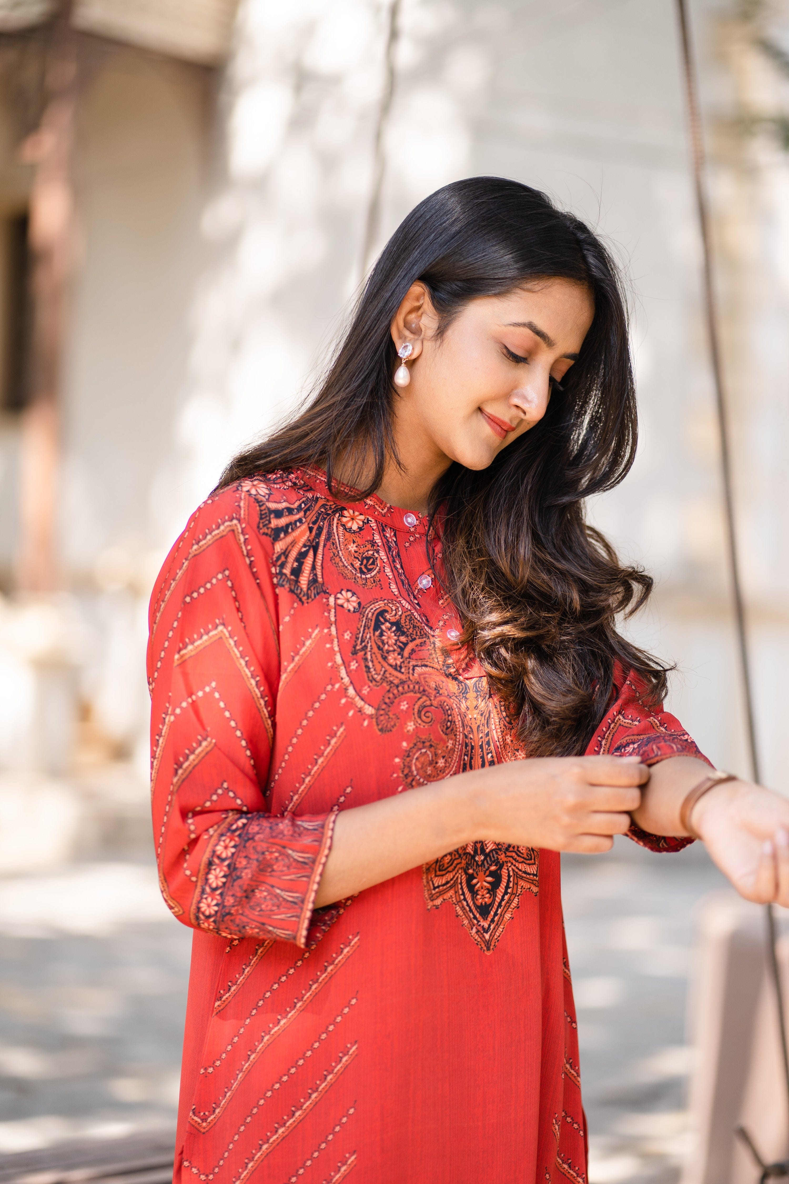 Tomato Red Placement Tunic - Jeeaayanu Fashion