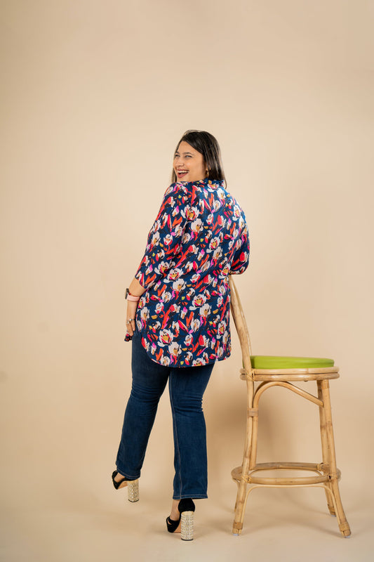 Tulip Flowers Navy Tunic - Jeeaayanu Fashion
