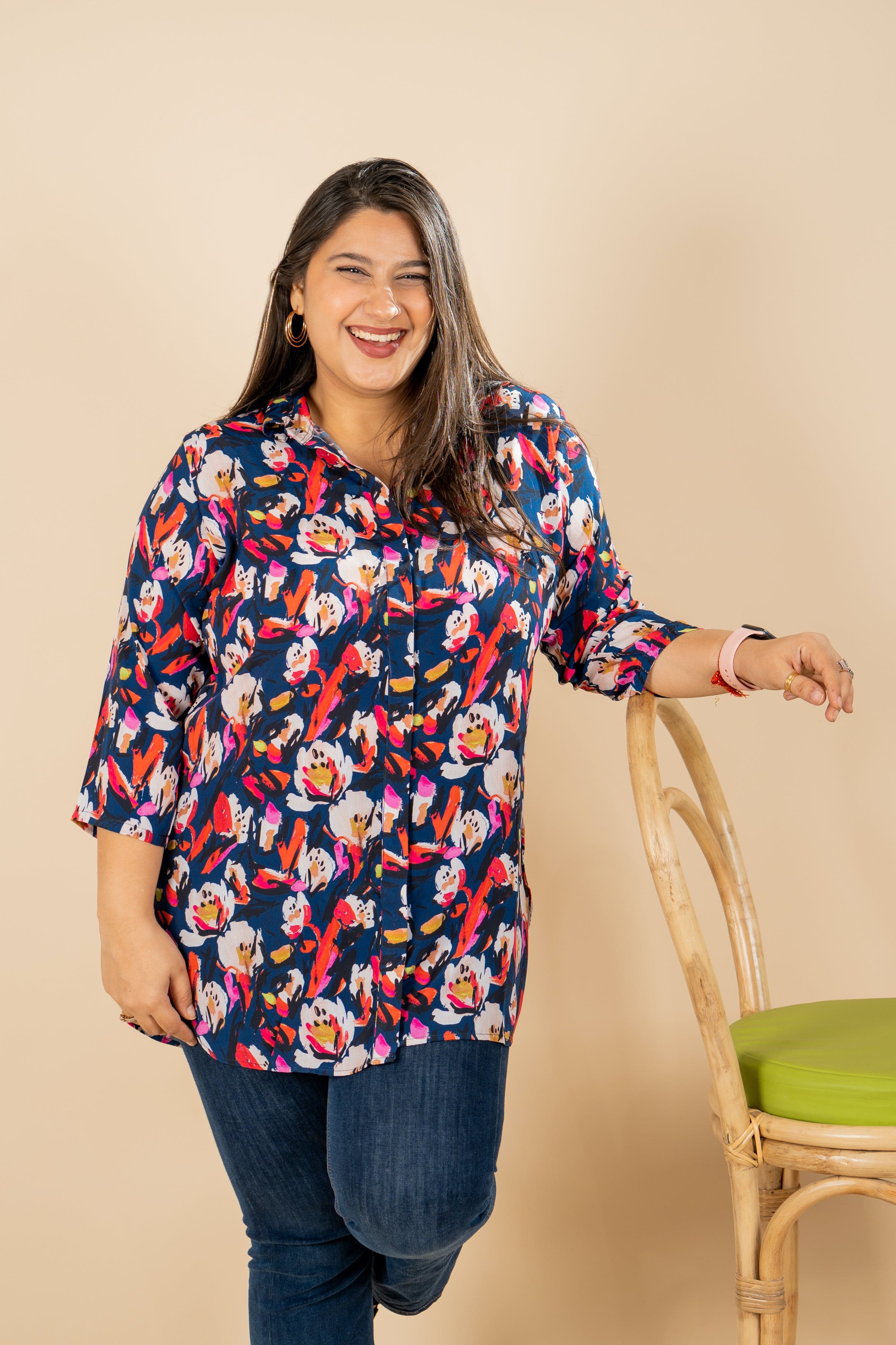 Tulip Flowers Navy Tunic - Jeeaayanu Fashion