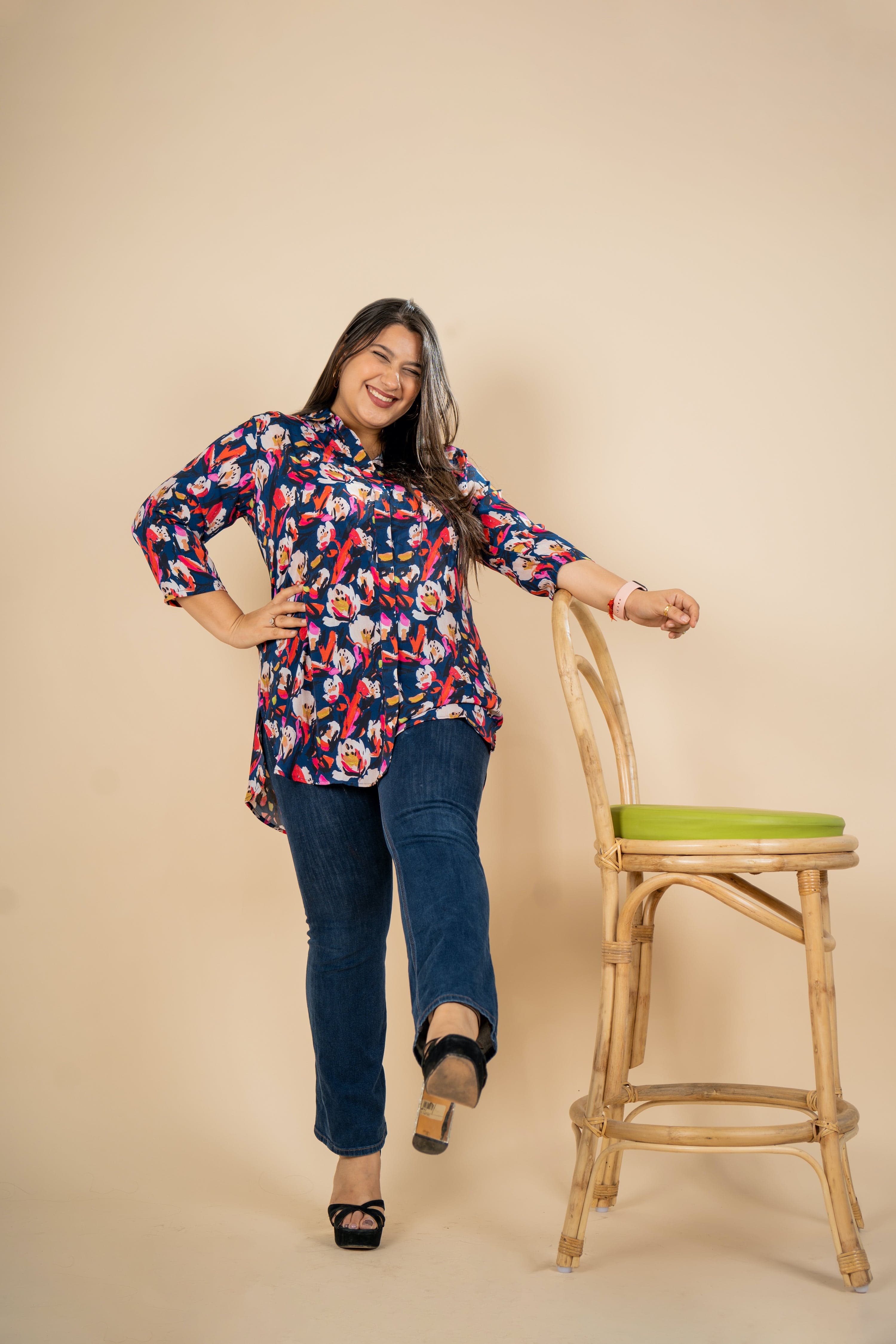 Tulip Flowers Navy Tunic - Jeeaayanu Fashion