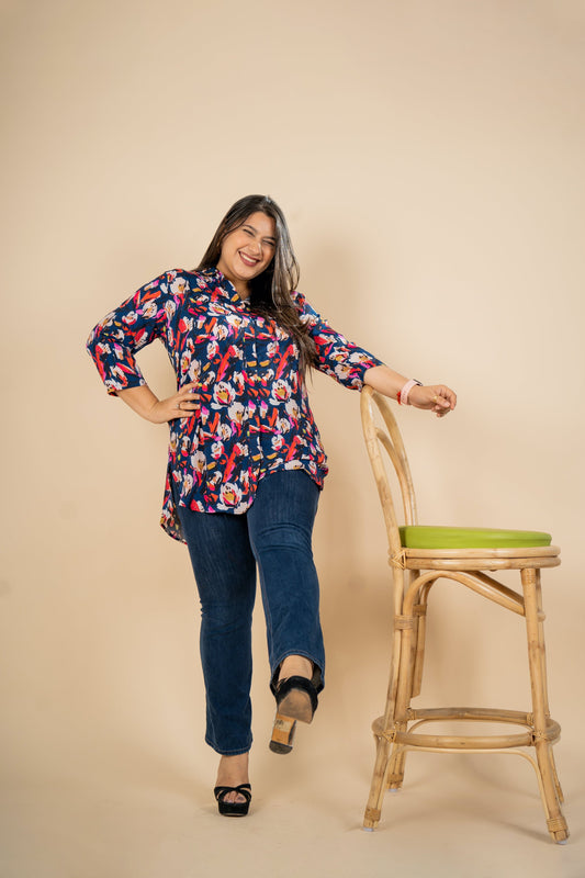 Tulip Flowers Navy Tunic - Jeeaayanu Fashion